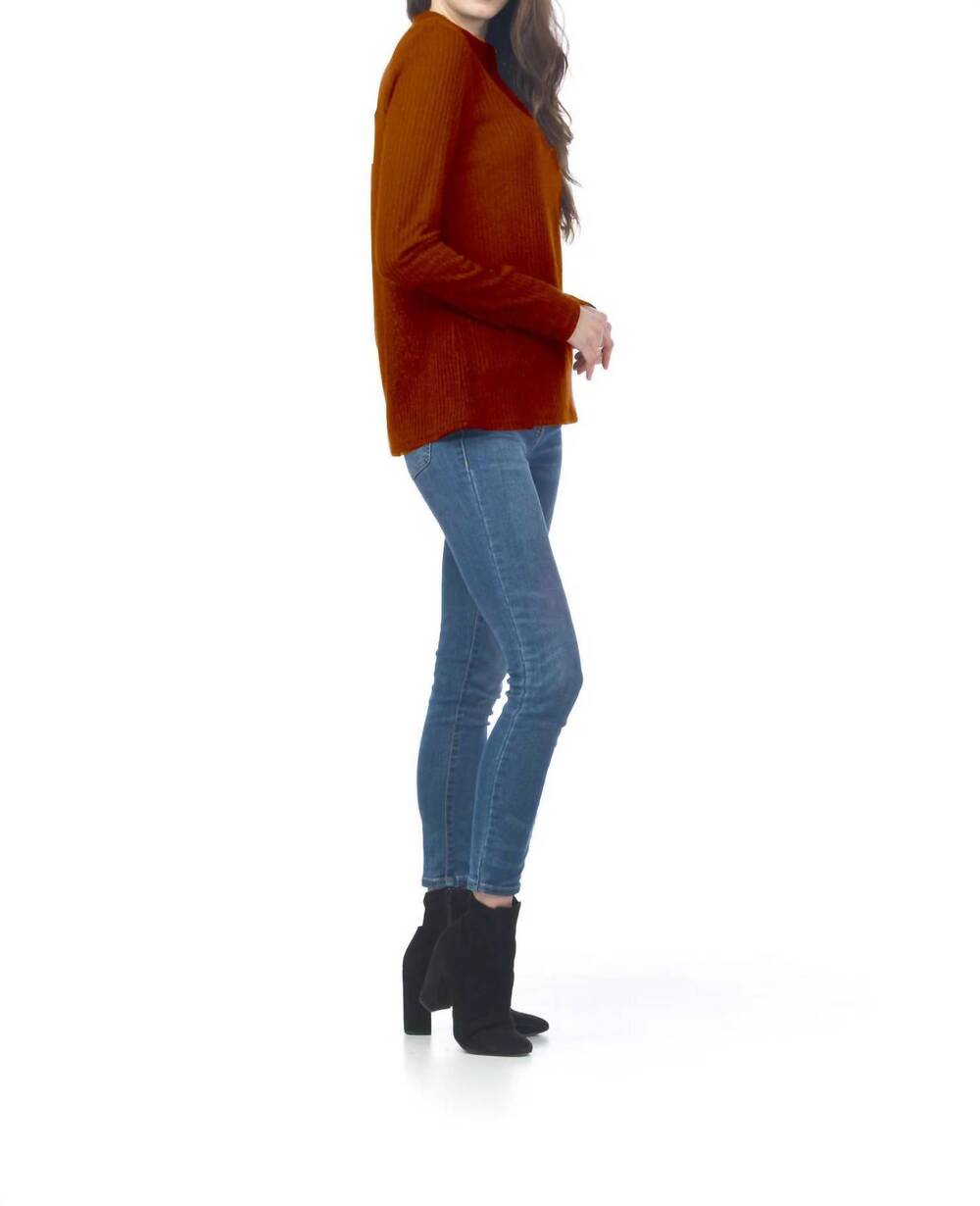 NEW PAPILLON long sleeve ribbed mock neck sweater in rust